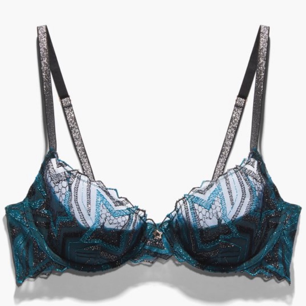 🆕SAVAGE X FENTY Blue Half Cup Plunge Bra - Size: 34C